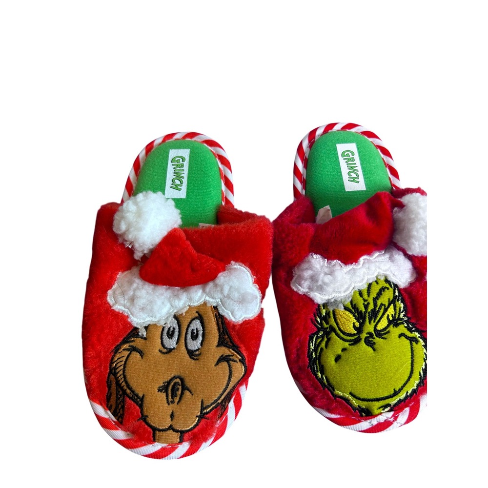The Grinch Slippers 9-10 Red Max Dog Christmas Plush Kids House Shoes